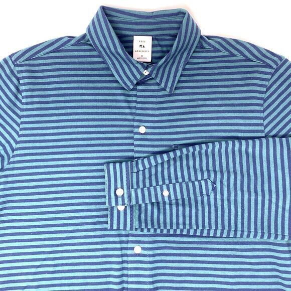Other - Free Assembly Navy & Green Horizontal Stripes Mens Long Sleeve Shirt Size Medium